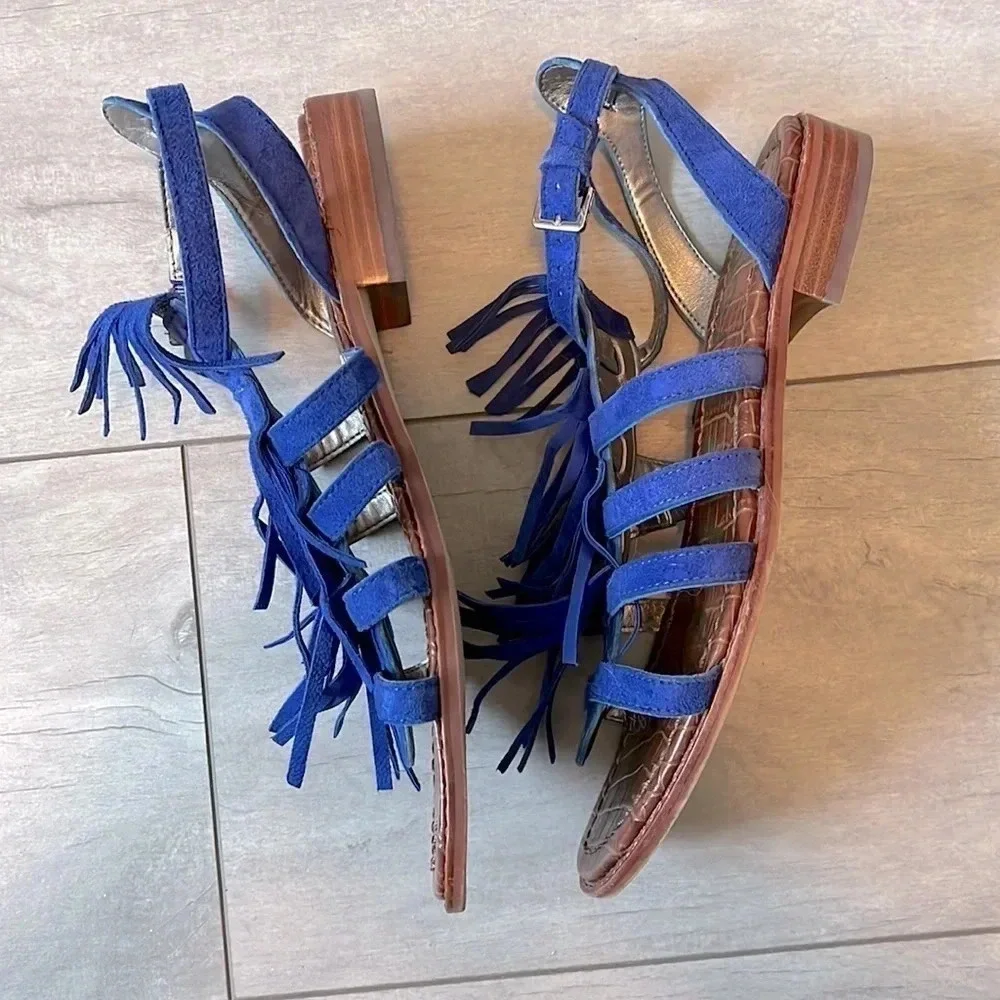 HOST PICK 💙 SAM EDELMAN Suede Leather Fringe Sandal Royal Blue, Size 7.5 - Picture 5 of 13